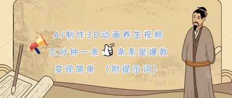 AI制作3D动画养生视频，三分钟一条，条条是爆款，变现简单(附提示词)-宇创网