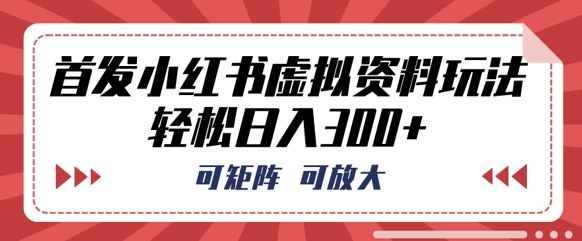 首发小红书虚拟资料玩法，可矩阵，可放大，轻松日入3张-宇创网