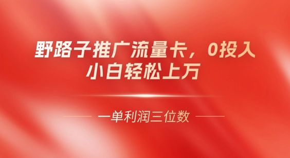 0门槛推广流量卡，一单收益上百，0投入，小白月入过W-宇创网