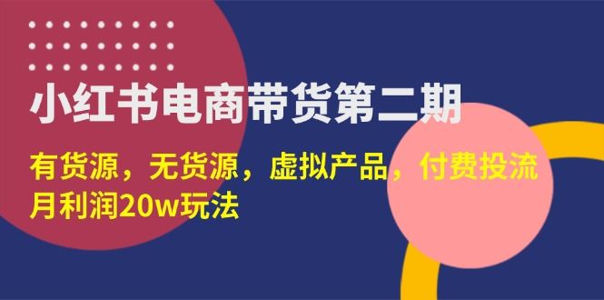 （14186期）小红书电商带货第二期，有货源，无货源，虚拟产品，付费投流，月利润20w-宇创网