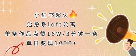 小红书超火的治愈系loft公寓，单条作品点赞16W，3分钟一条，单日变现数张-宇创网
